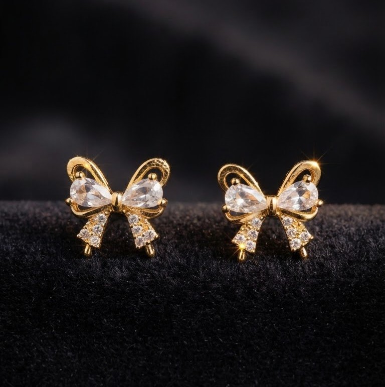 Bowknot Crystal Stud Earrings – rose gold Tone AD Bow Studs for girls and Women - view 1