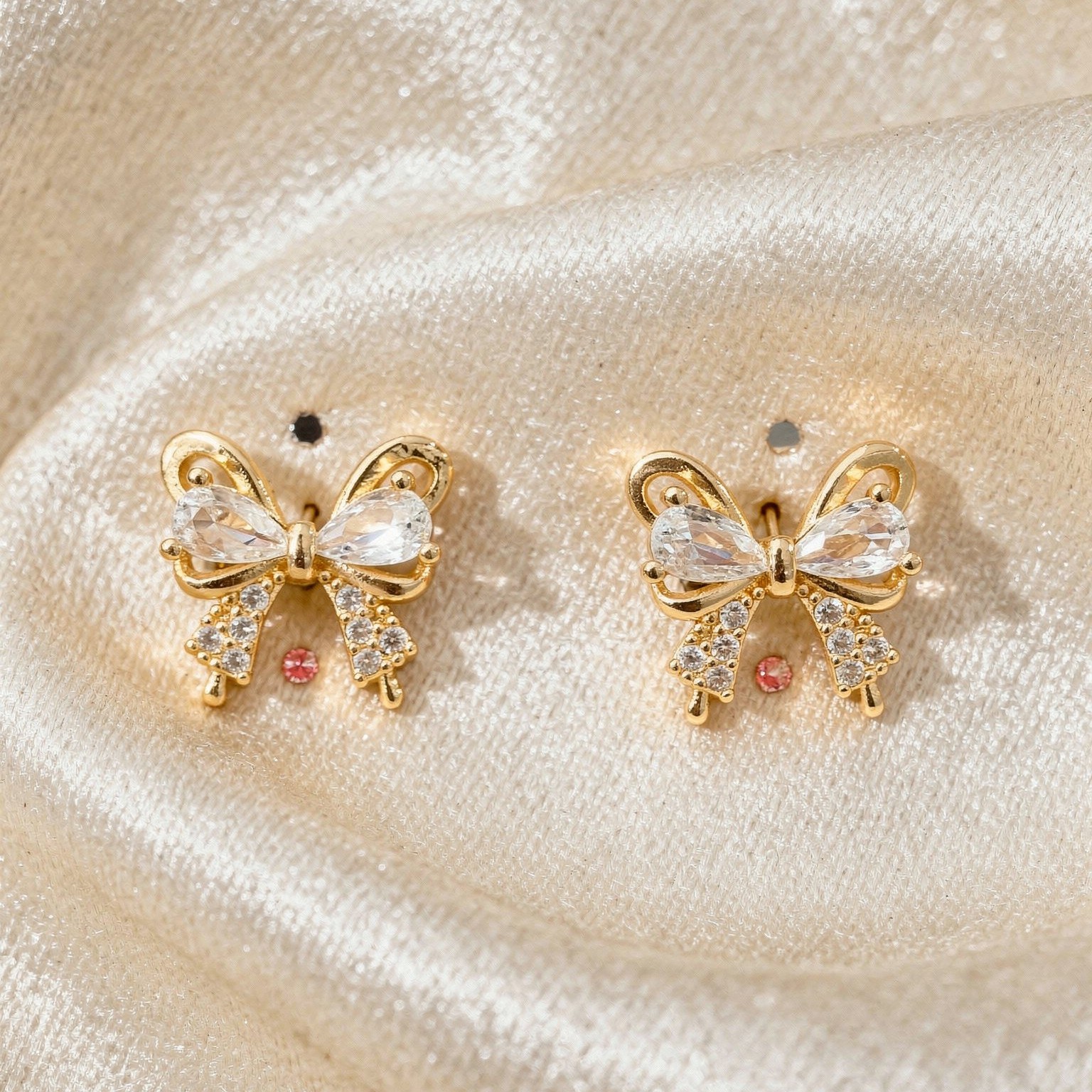 Bowknot Crystal Stud Earrings – rose gold Tone AD Bow Studs for girls and Women - view 2