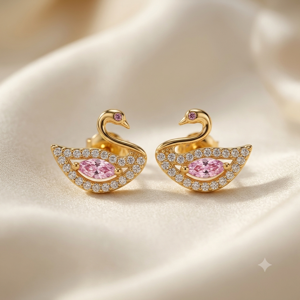 Graceful Swan: Rose Gold-Toned Stud