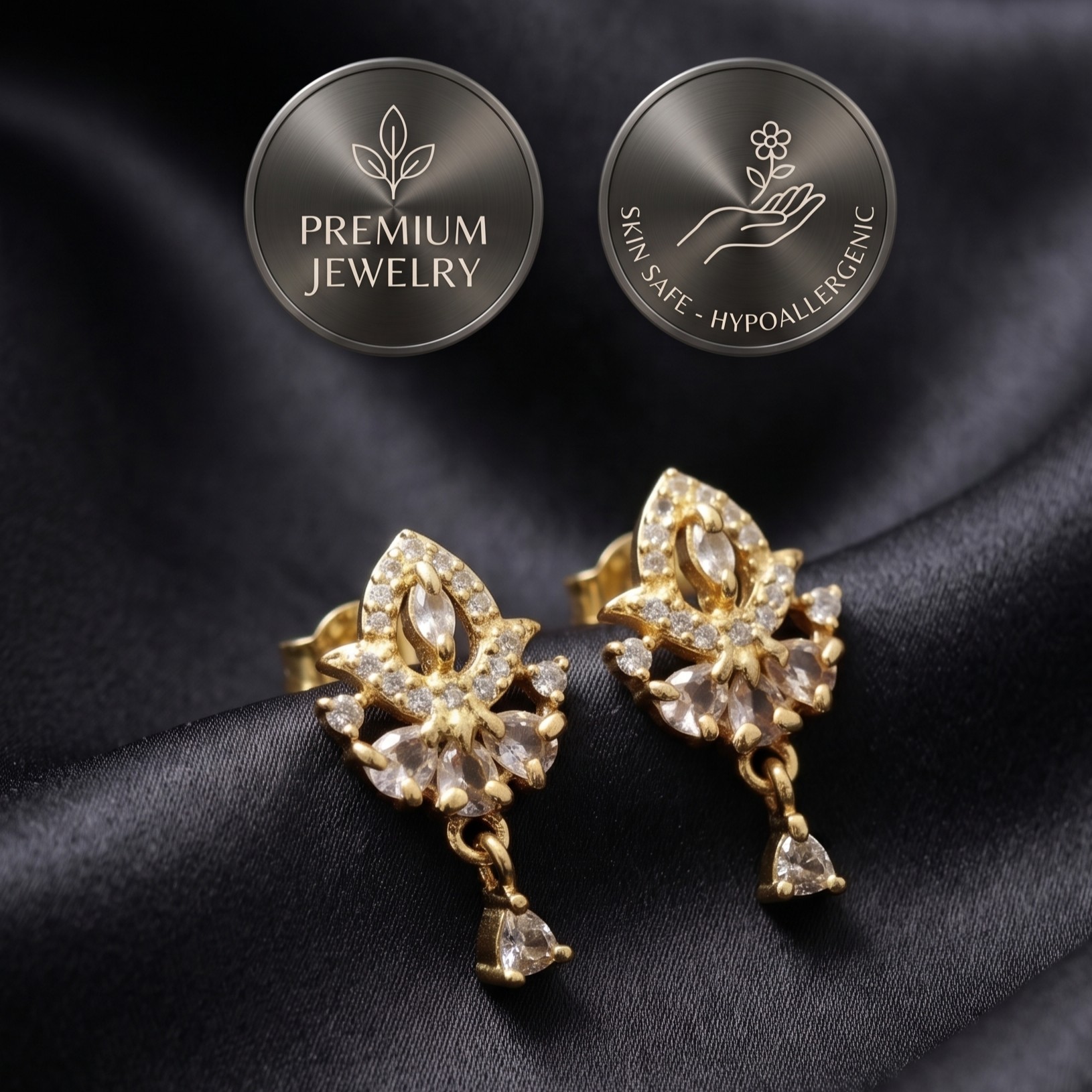 Luxury 18K Gold Plated AD Stone Motif Earrings