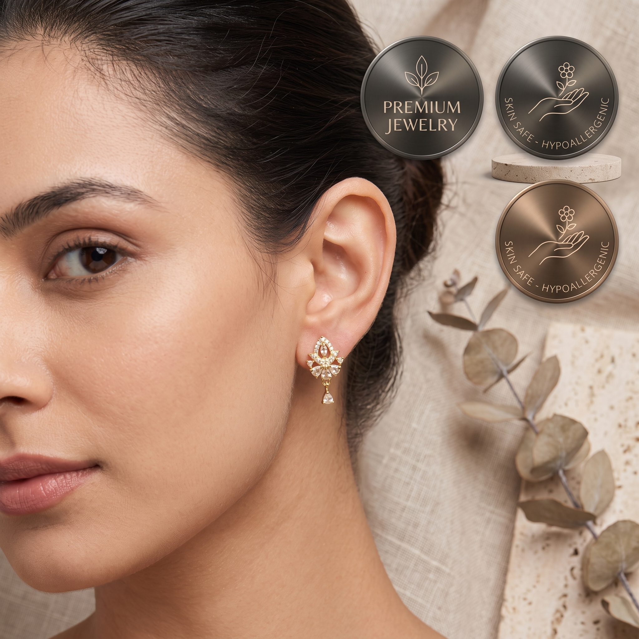 Luxury 18K Gold Plated AD Stone Motif Earrings - view 3