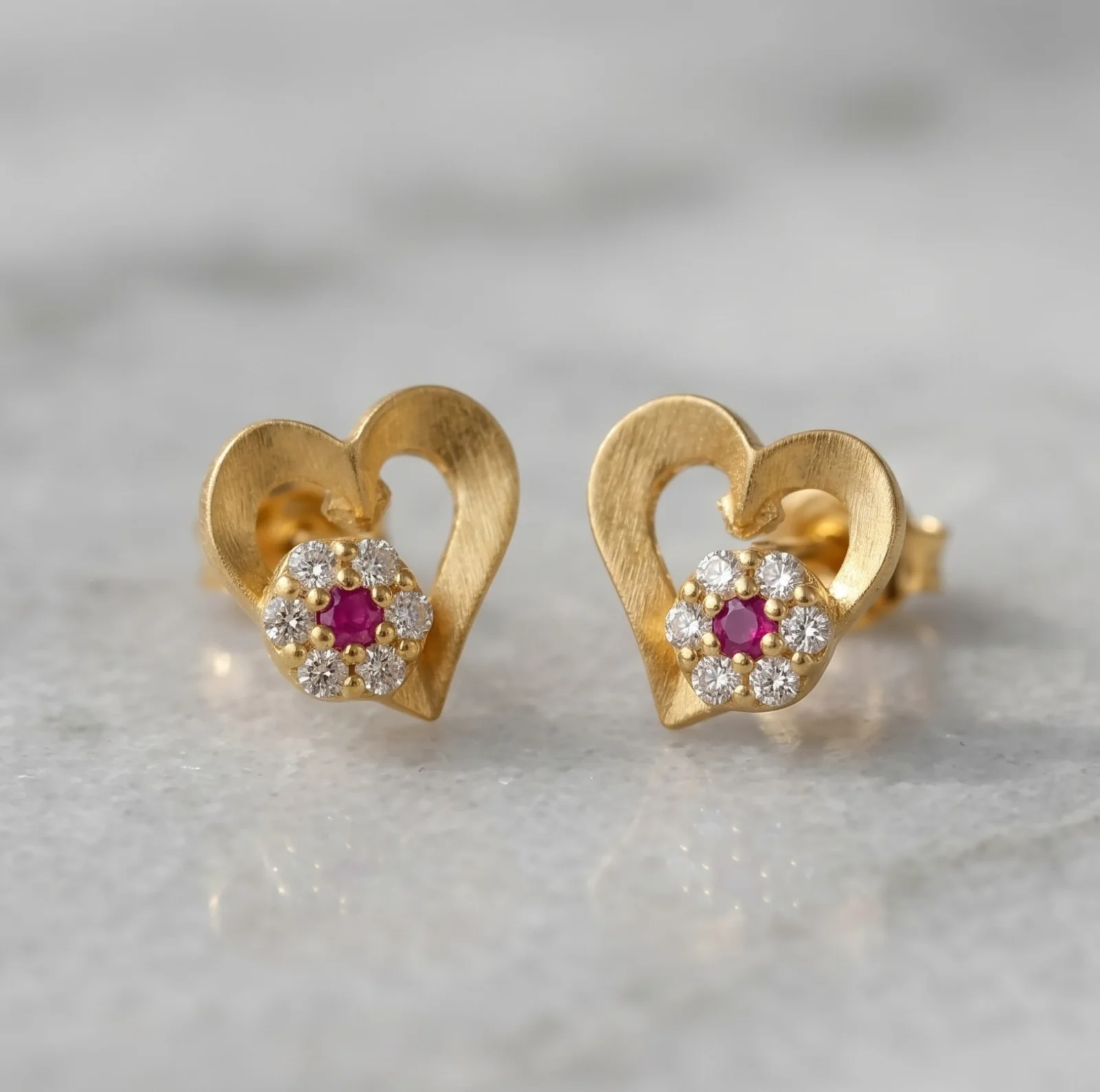 18K Gold Plated Heart Studs - view 3