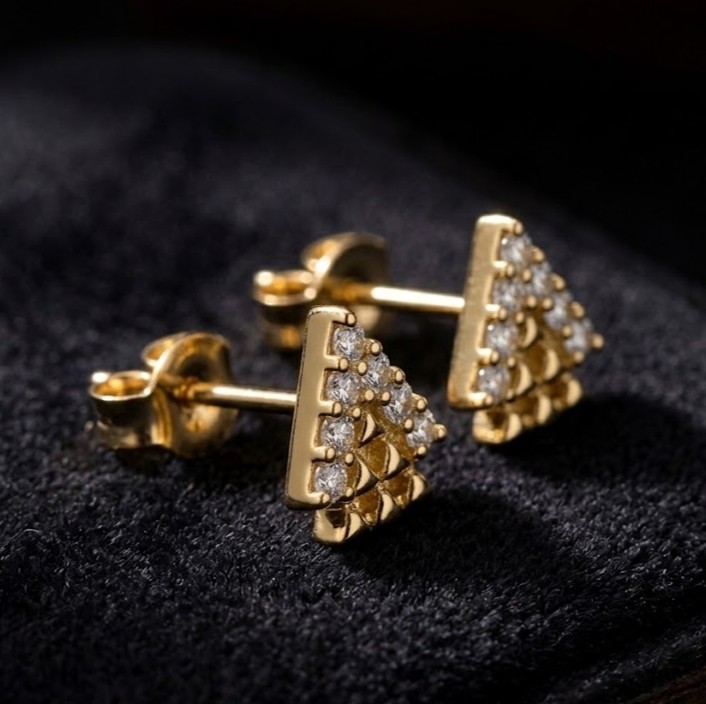 Premium 18K Gold Plated Triangle Stud Earrings - view 2