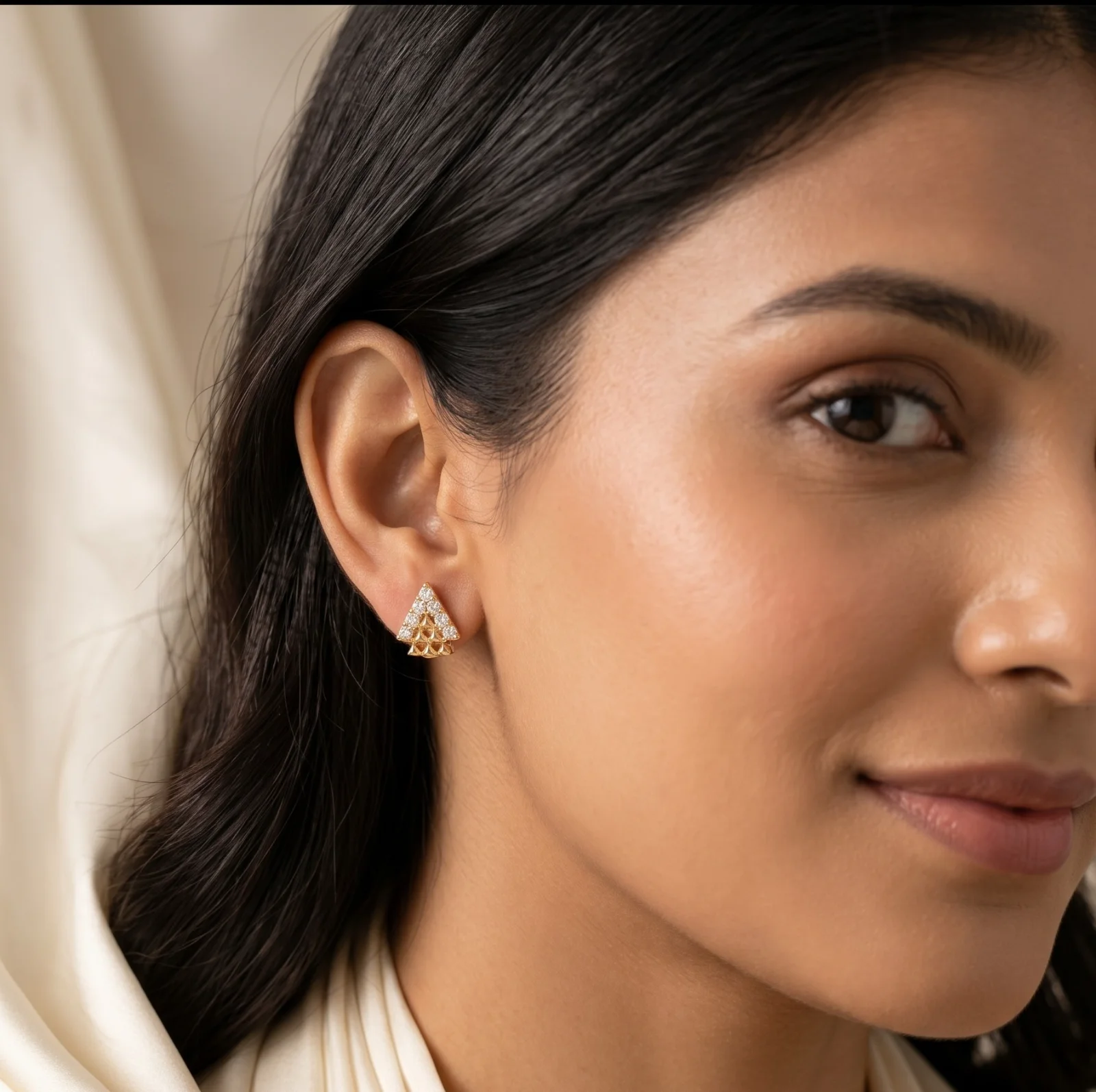 Premium 18K Gold Plated Triangle Stud Earrings - view 3