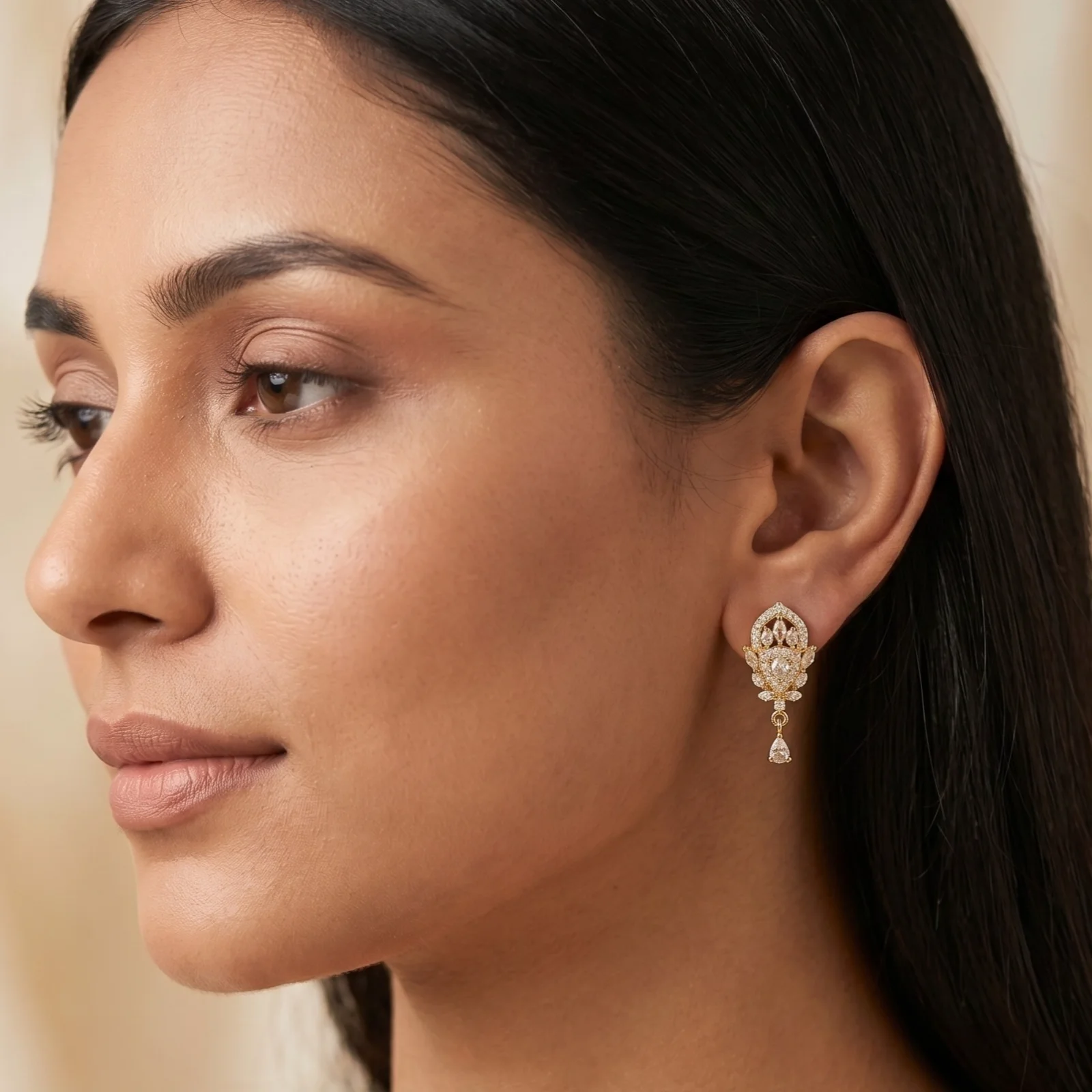 Luxury 18K Gold Plated Intricate AD Drop Earrings for Women - view 3
