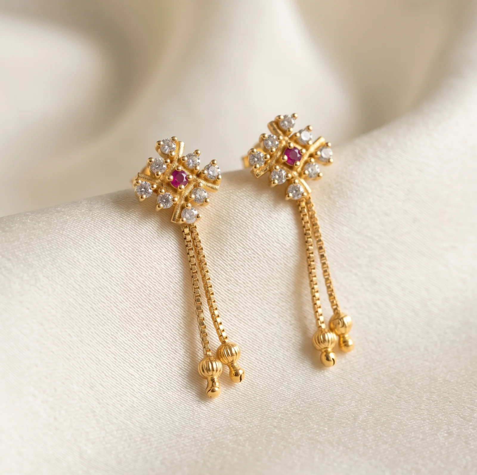 Premium Indian Style 18K Gold Tiny Hanging Earrings - view 1