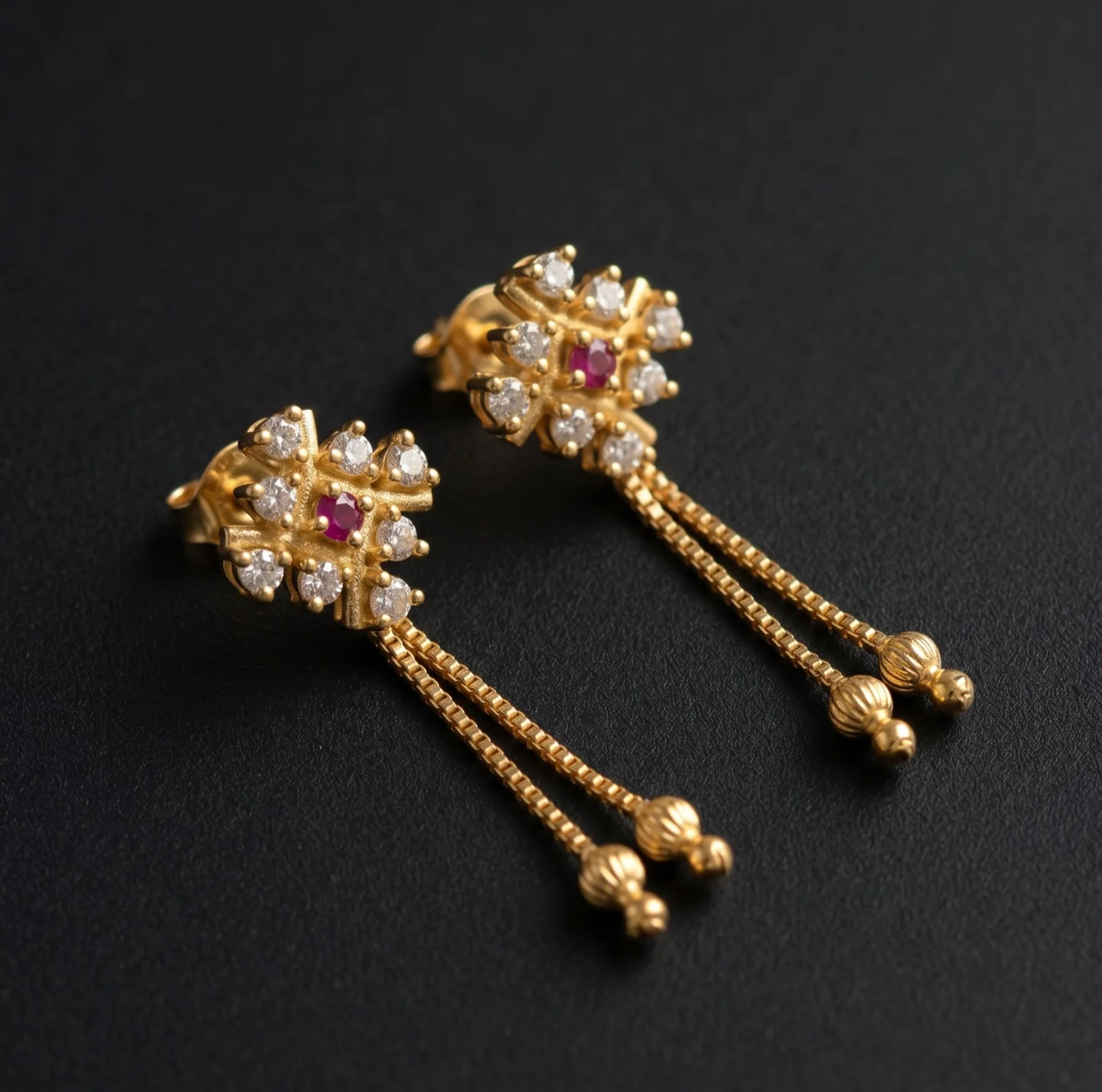 Premium Indian Style 18K Gold Tiny Hanging Earrings - view 2