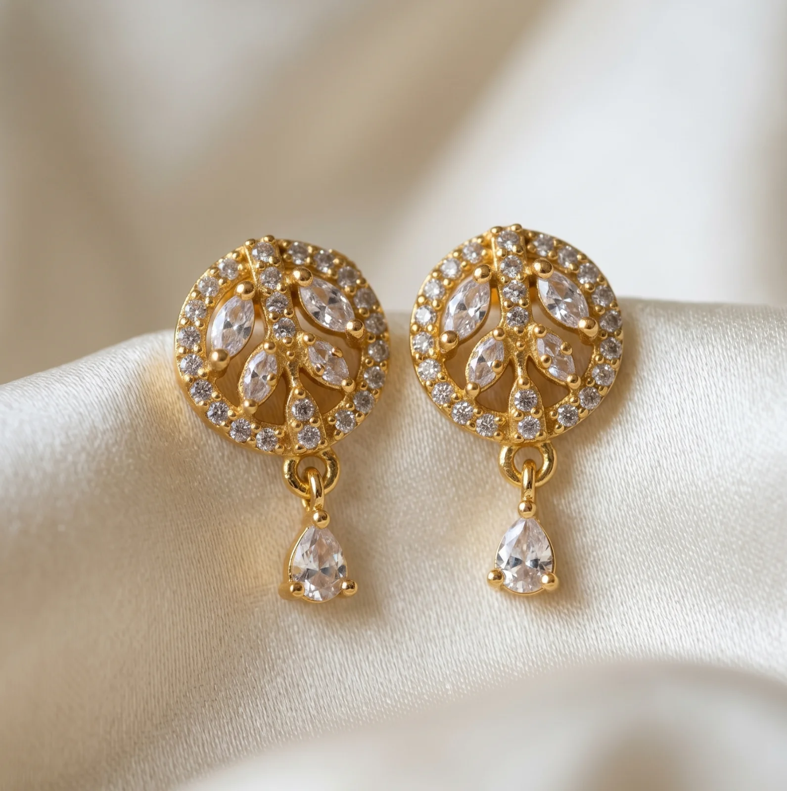 Premium 18K Gold Plated CZ Leaf Drop Earrings - view 1