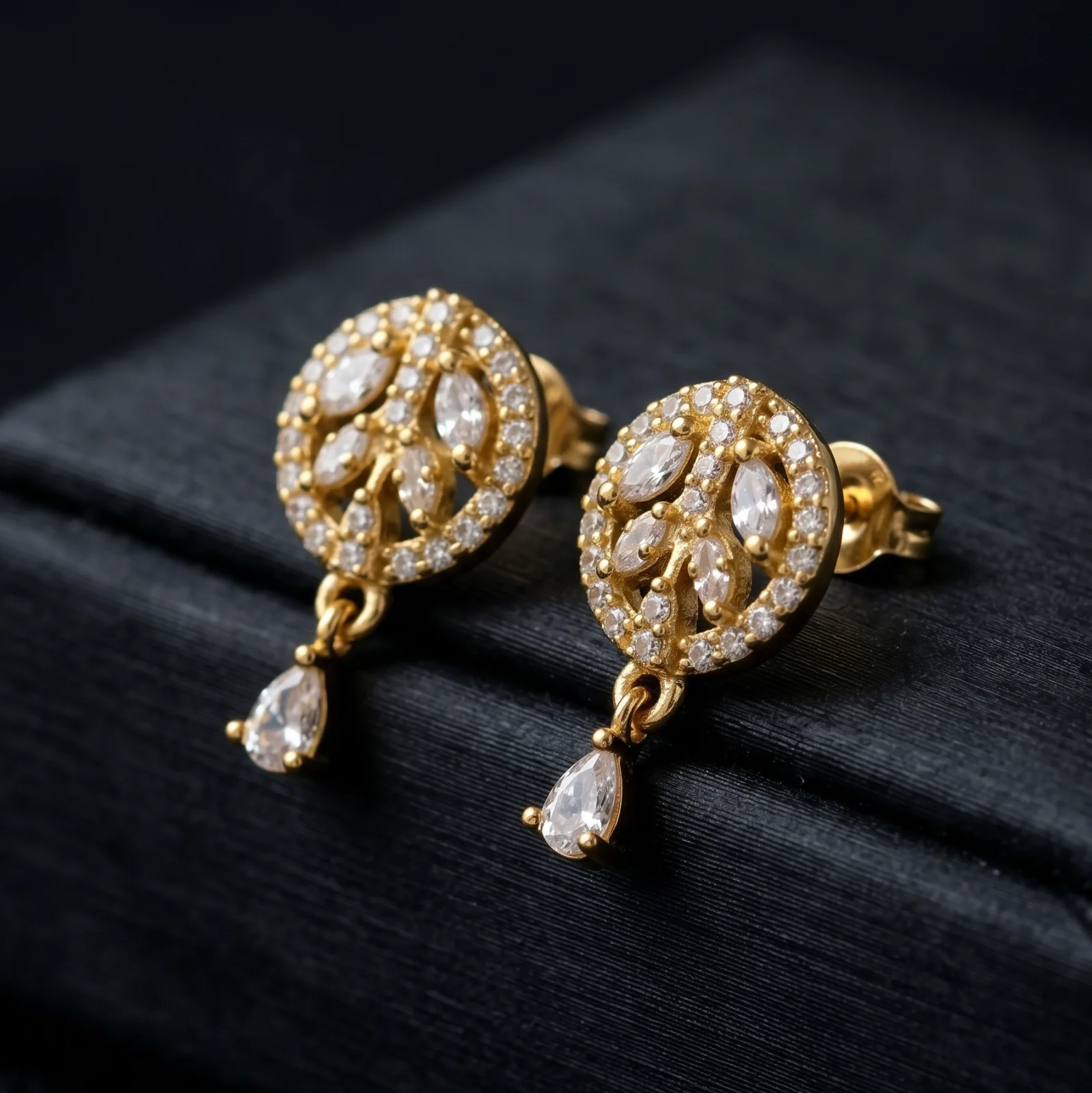 Premium 18K Gold Plated CZ Leaf Drop Earrings - view 2