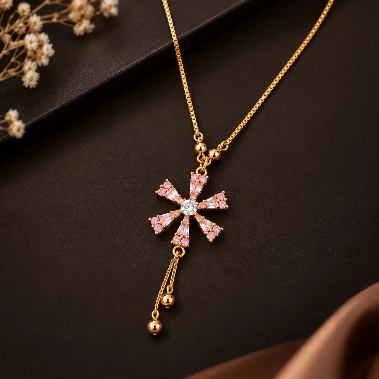 Sinorah Women's Pink Stone Floral Star Pendant Necklace - view 2