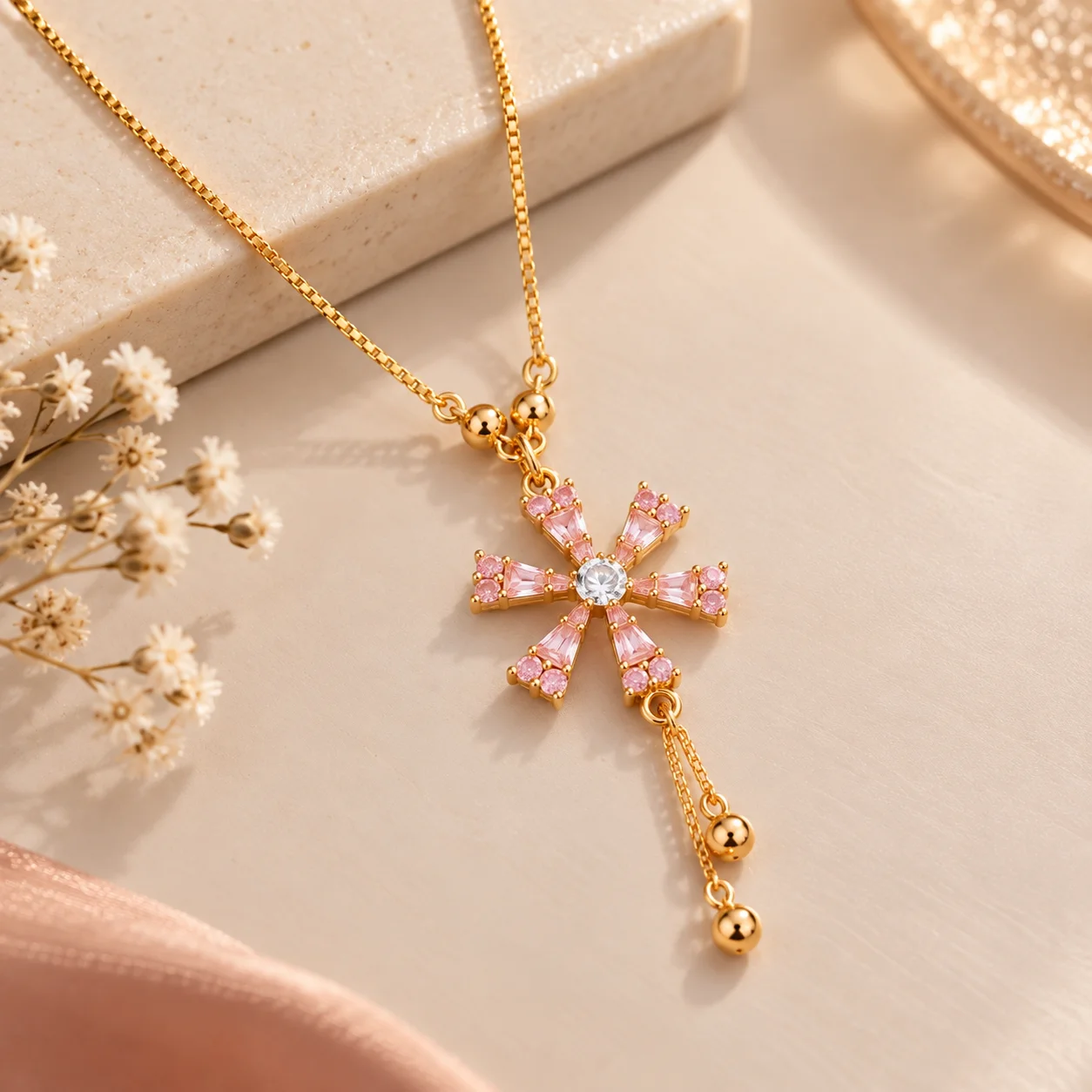 Sinorah Women's Pink Stone Floral Star Pendant Necklace - view 4