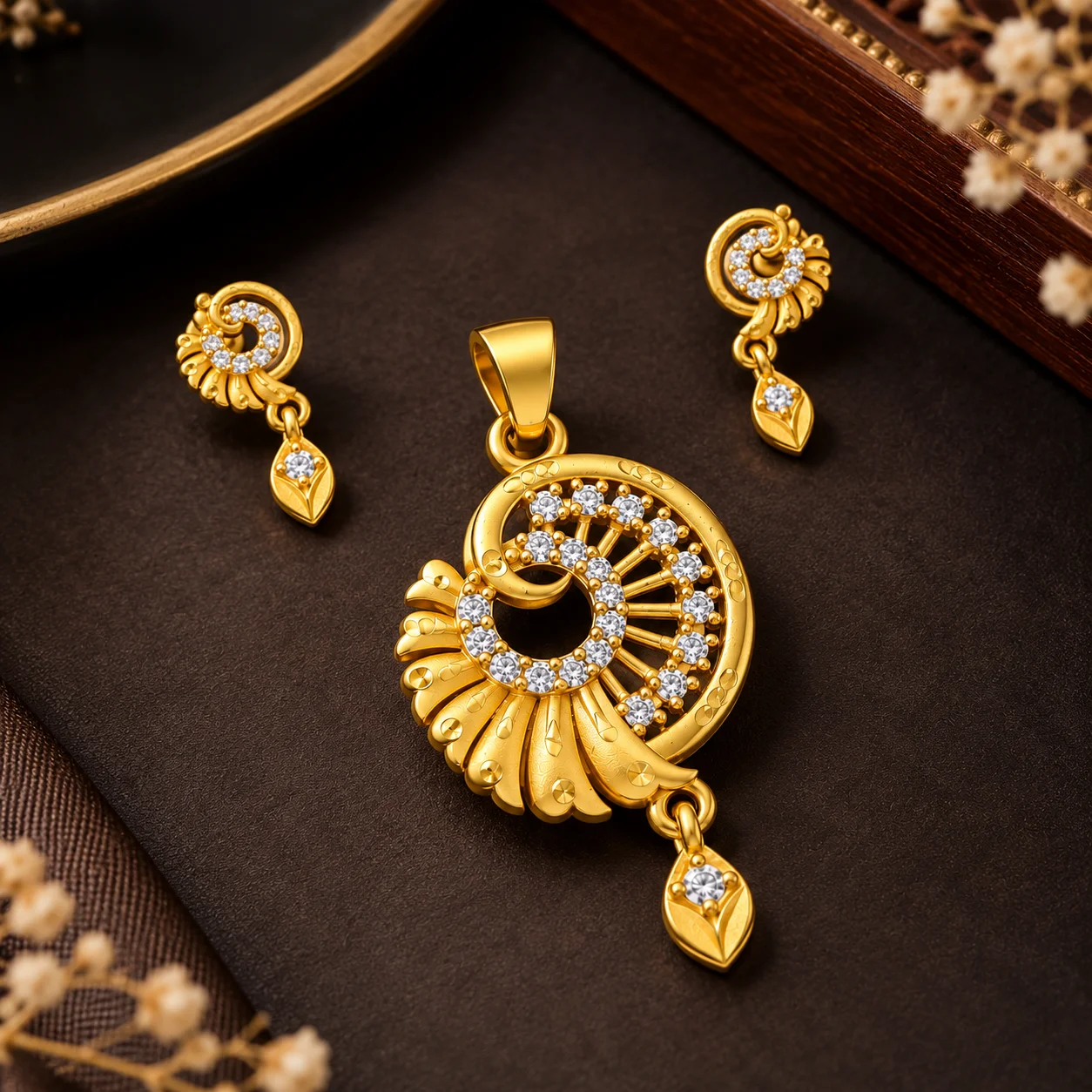 18K Gold Plated Anti Tarnish Designer Pendant Set for Women