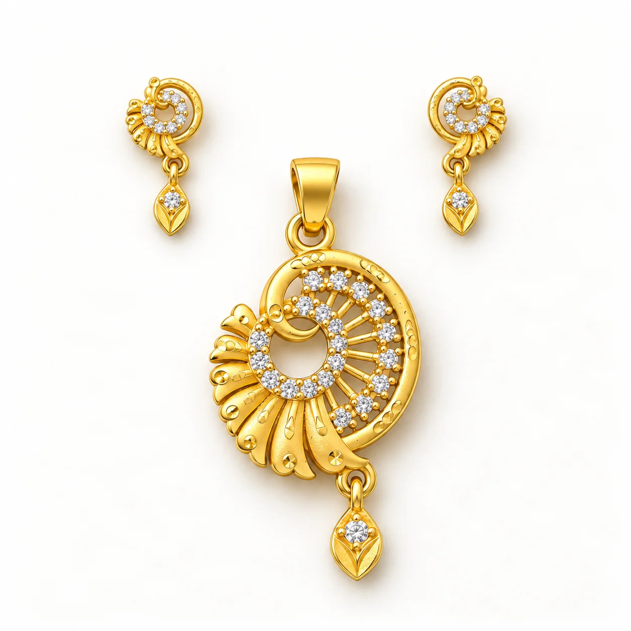 18K Gold Plated Anti Tarnish Designer Pendant Set for Women - view 5