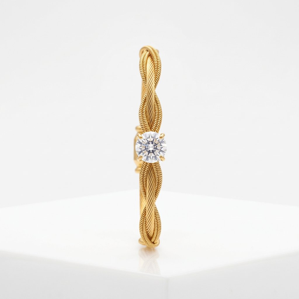 Magnetic Lock Kada Bracelet – Gold-Tone Twisted Wire Solitaire Bangle | For Sizes 2.0, 2.2, 2.4, 2.6 – Sinorah - view 2