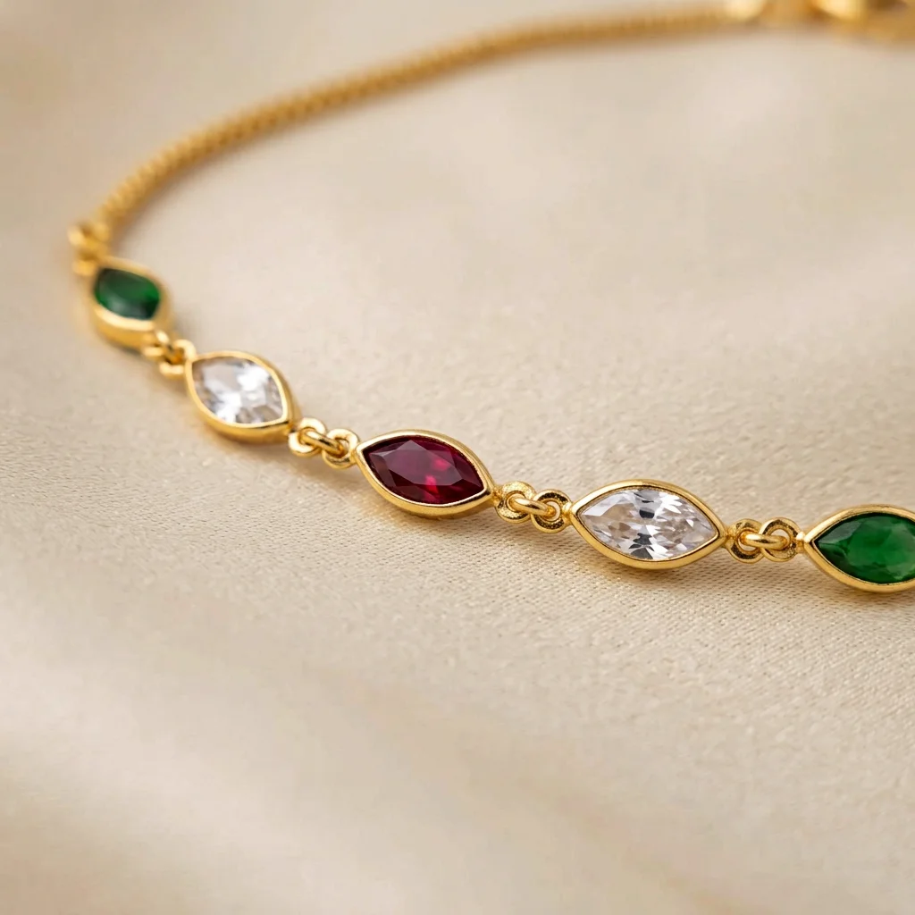 Sinorah 18K Gold Plated Multicolour Marquise Bracelet for Women | Anti-Tarnish AD Stone Adjustable Chain | Gift for Her