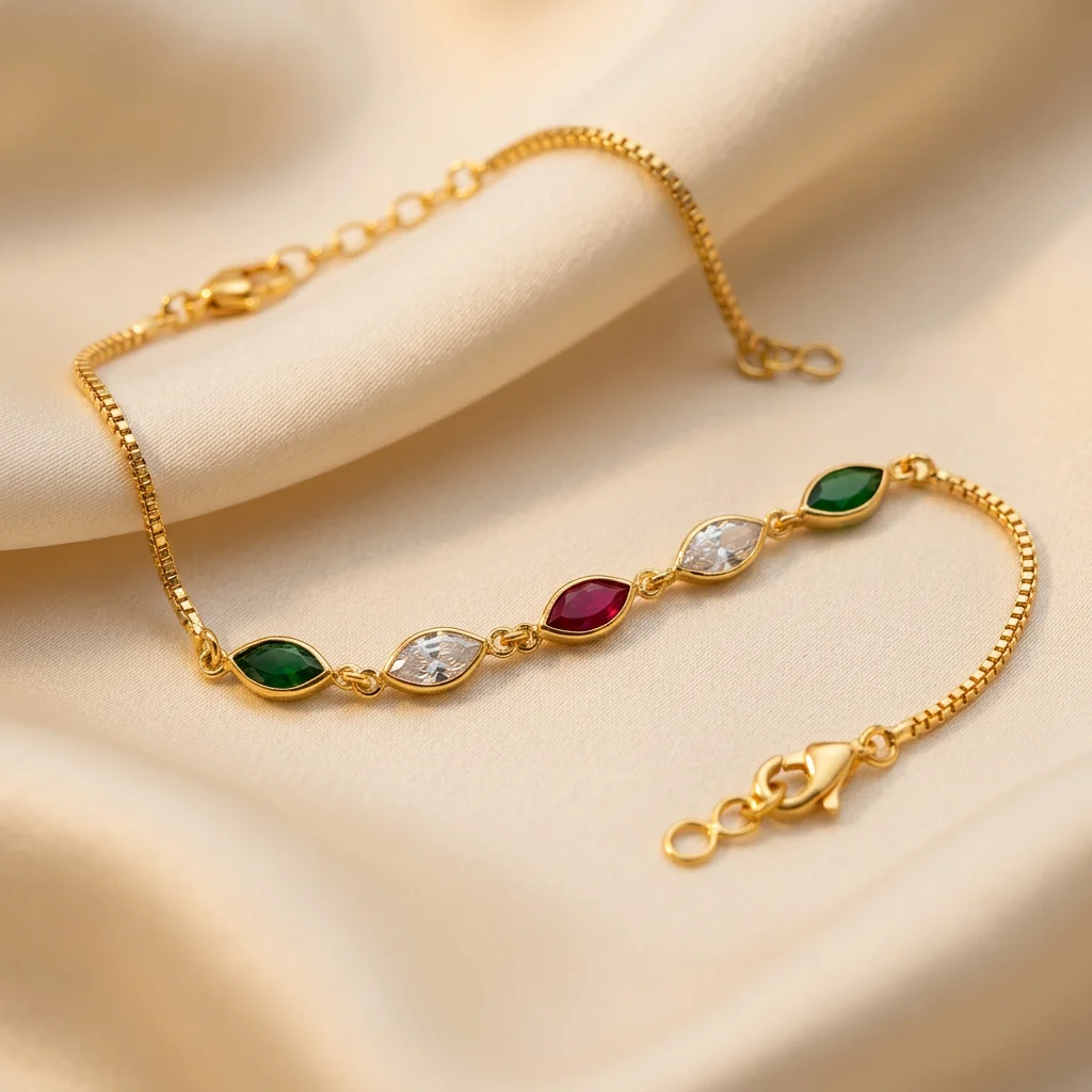 Sinorah 18K Gold Plated Multicolour Marquise Bracelet for Women | Anti-Tarnish AD Stone Adjustable Chain | Gift for Her - view 3