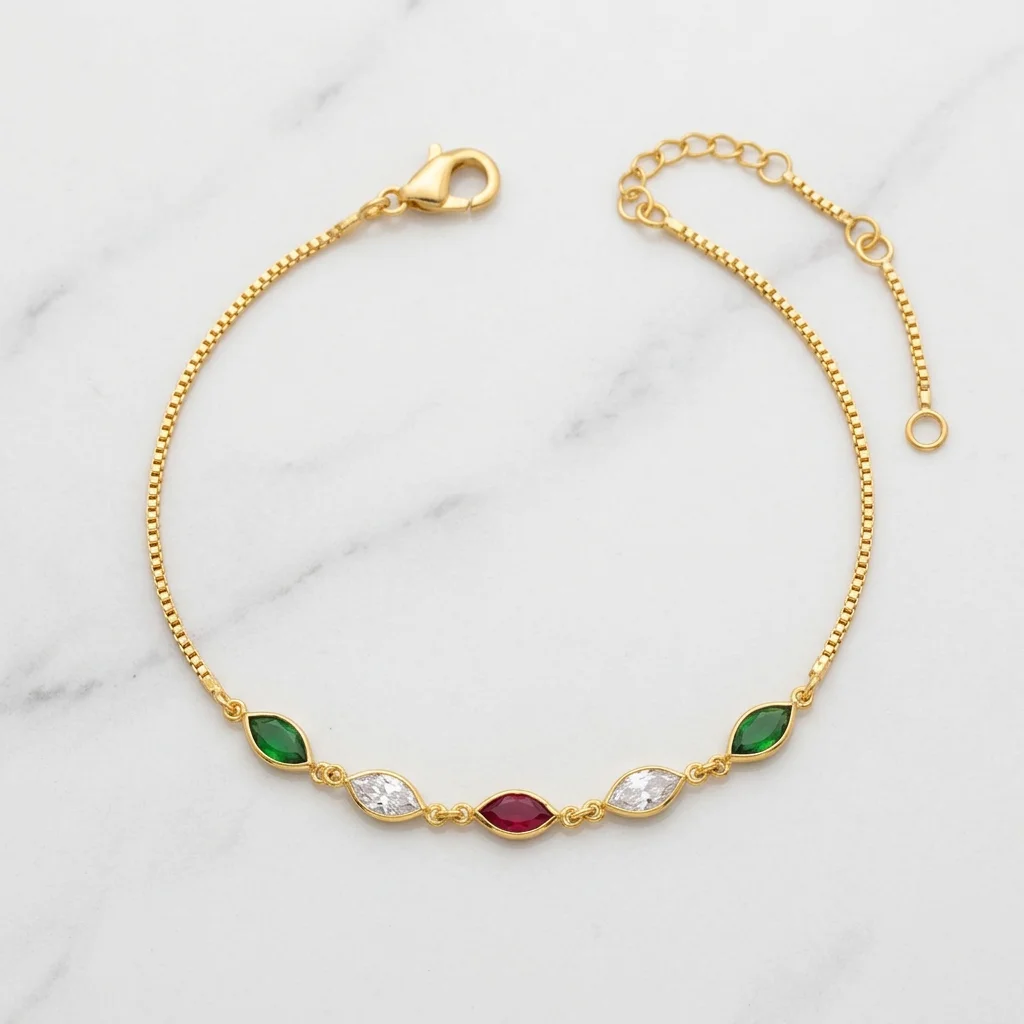 Sinorah 18K Gold Plated Multicolour Marquise Bracelet for Women | Anti-Tarnish AD Stone Adjustable Chain | Gift for Her - view 4
