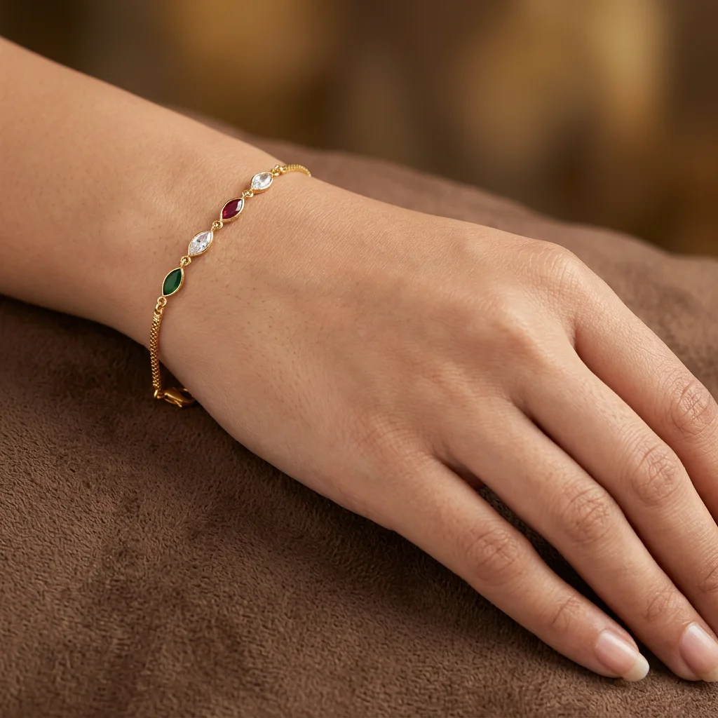 Sinorah 18K Gold Plated Multicolour Marquise Bracelet for Women | Anti-Tarnish AD Stone Adjustable Chain | Gift for Her - view 5