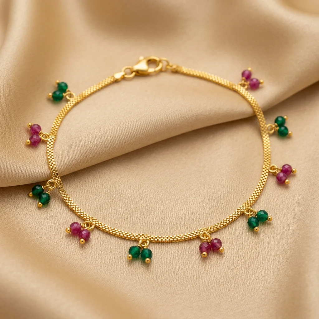 Sinorah Real Gold-Look Anti-Tarnish Ruby & Emerald Drop Chain Bracelet for Women - view 3