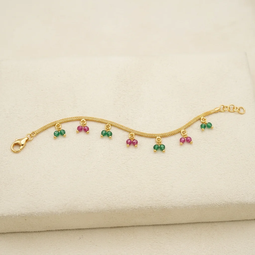 Sinorah Real Gold-Look Anti-Tarnish Ruby & Emerald Drop Chain Bracelet for Women - view 4