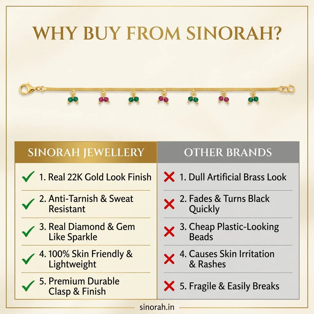 Sinorah Real Gold-Look Anti-Tarnish Ruby & Emerald Drop Chain Bracelet for Women - view 6