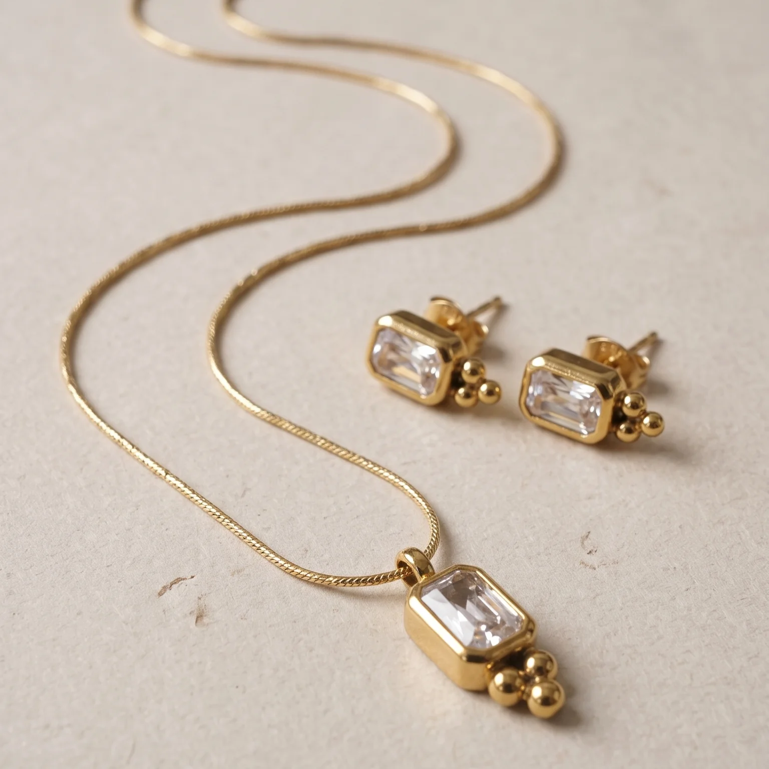 Sinorah KIYU ZIYU Anti-Tarnish Rectangular Stone Necklace Set with Matching Earrings - view 5