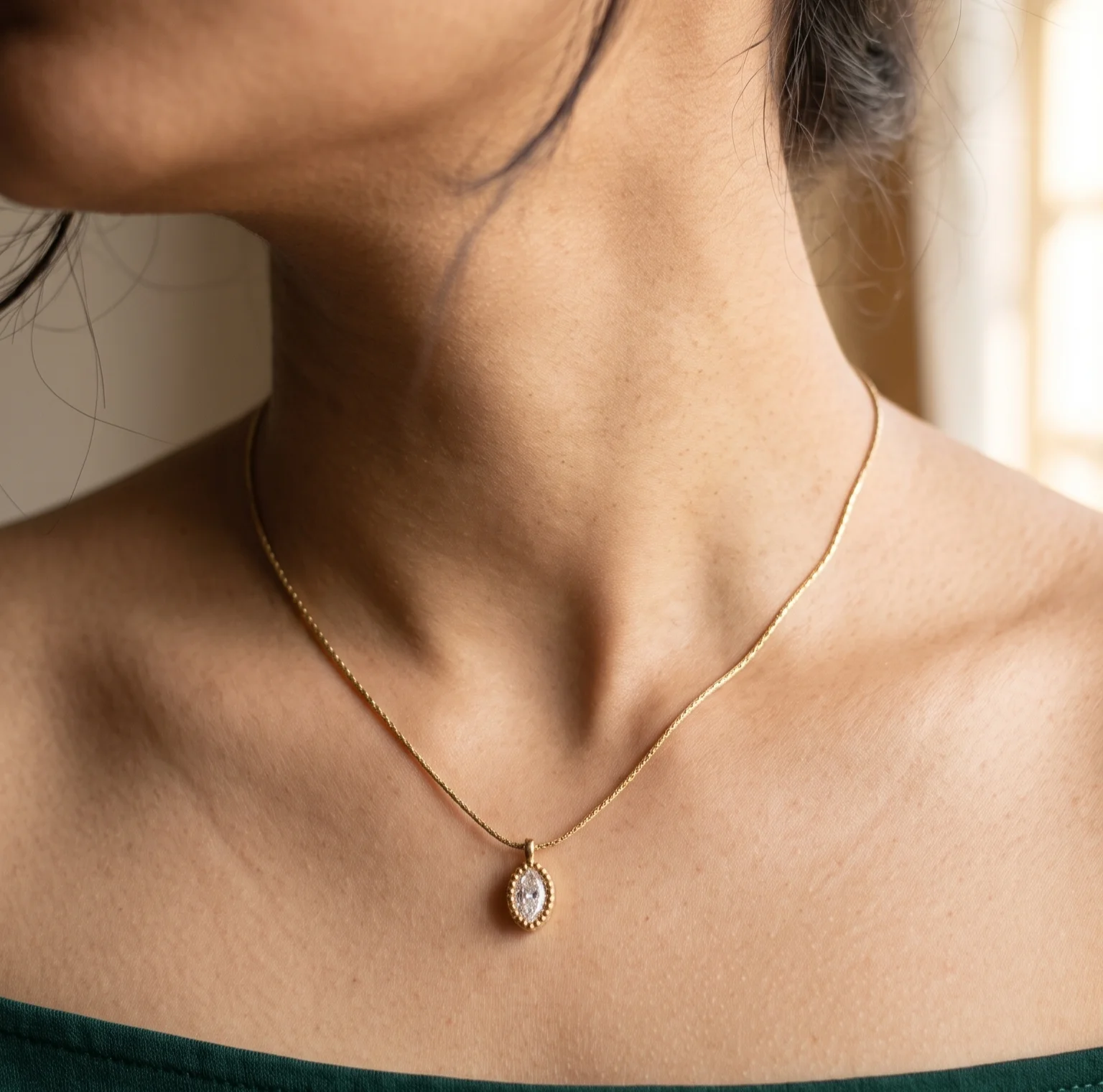 Sinorah Gold-Tone KIYU-ZIYU Marquise Minimal Clear Stone Pendant Necklace
