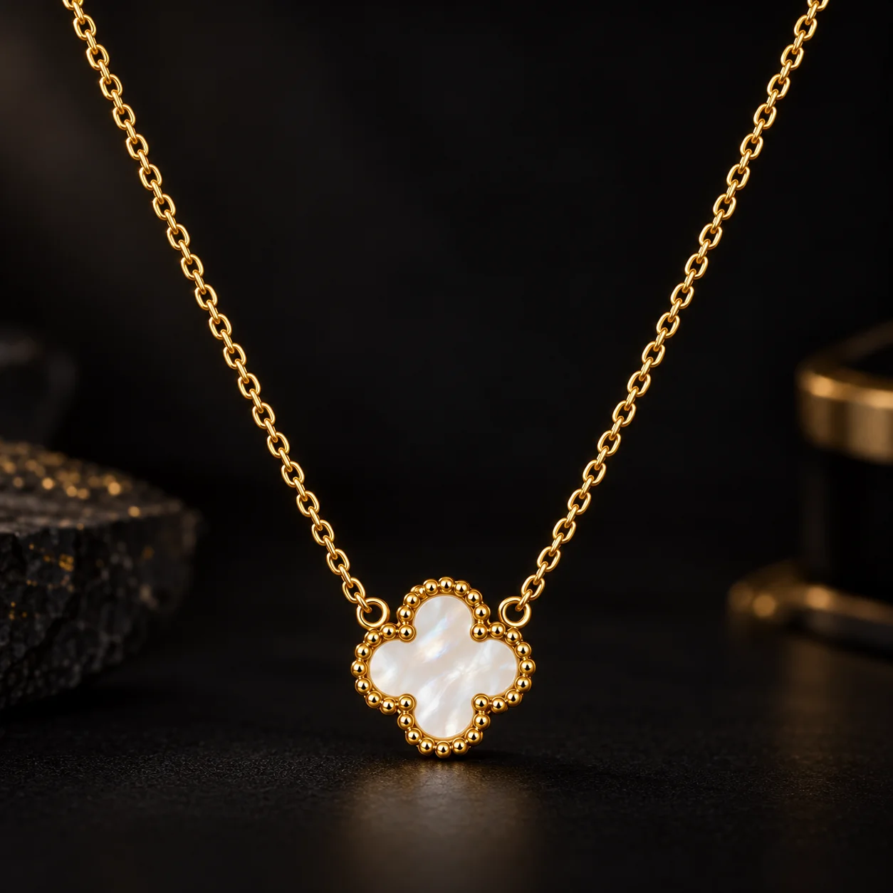 Sinorah DOUBLE SIDED Gold-Tone Clover Pendant Necklace – Black & White