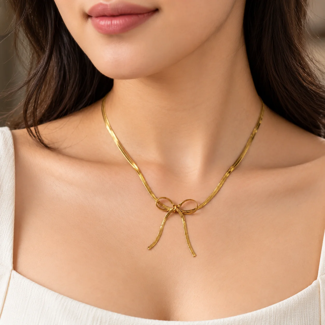Sinorah Gold-Tone Bow Chain Necklace